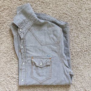 Le Tigre Pearl Snap Denim Chambray Long Sleeve Shirt Medium Men's